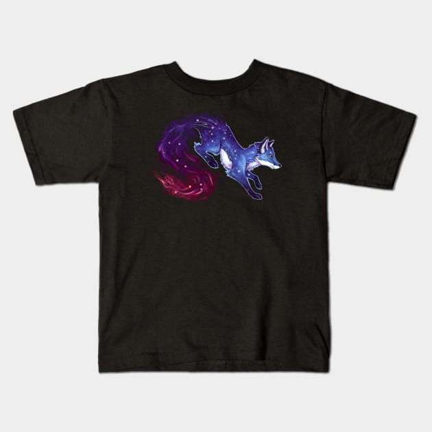 Space Fox (Blue) Kids T-Shirt by KanizoArt